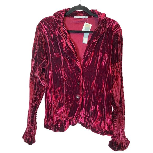 Passion Concept Womens Wine Red Crushed Velvet Blazer Button Closure XL - Picture 1 of 10